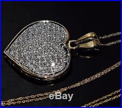 9ct Gold 1.00ct Diamond Heart Large Pendant & Chain UK Hallmarked