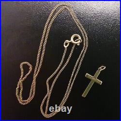 9ct Gold 18 Curb Chain Necklace 1.5g & Cross Pendant 1.1g Total 2.6g Hallmarked