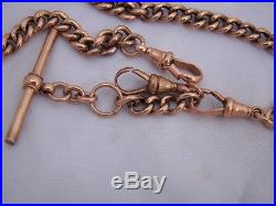 9ct Gold Albert Watch Chain, Hallmarked Links, T-Bar, Three Clasps, 20.1g, 42.5cm