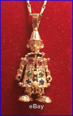 9ct Gold Articulated Clown Pendant on 19 Necklace/ chain 7g