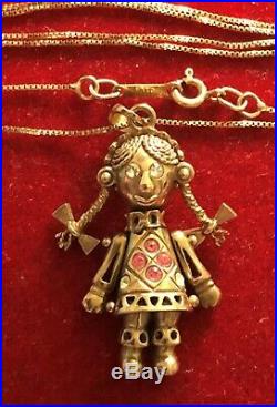 9ct Gold Articulated Rag doll pendant on a chain
