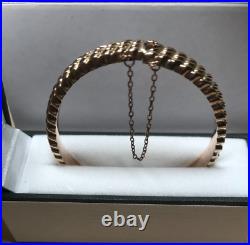 9ct Gold Bangle with safety chain unique design fully hallmarked vintage