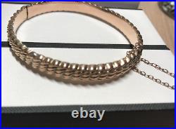 9ct Gold Bangle with safety chain unique design fully hallmarked vintage