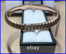 9ct Gold Bangle with safety chain unique design fully hallmarked vintage