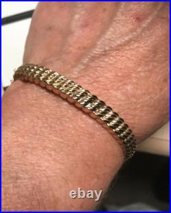 9ct Gold Bangle with safety chain unique design fully hallmarked vintage