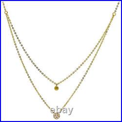 9ct Gold Clear CZ Circle Disc Layered Necklace
