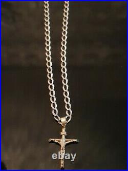 9ct Gold Curb Chain 22 And 9ct Gold Cross Lovely Items Both Stamped (not Scrap)