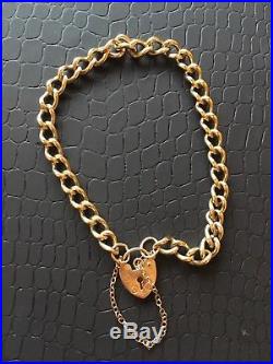 9ct Gold Curb Link Bracelet with Heart Padlock & Saftey Chain