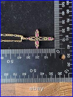 9ct Gold Gem Set Cross On A 9ct Gold 41.5cm Figaro Chain, 9.13g