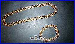 9ct Gold Hallmarked Chain Necklace And Bracelet Set 148 grams in fitted case