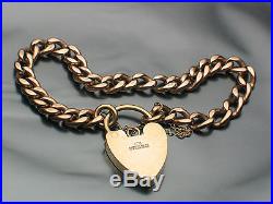 9ct Gold Hallmarked Curb Link Charm Bracelet Padlock & Safety Chain 15.6 grams