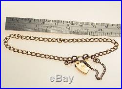 9ct Gold Hallmarked Curb Link Charm Bracelet Padlock & Safety Chain 5.1 grams