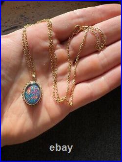 9ct Gold Hallmarked Vintage Opal Doublet Pendant & 18 9ct Gold Chain