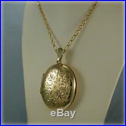 9ct Gold Hand Engraved Oval Locket on 24 Gold Curb Link Chain