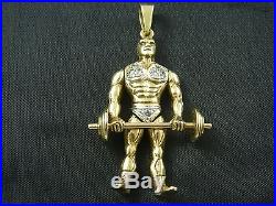 9ct Gold Heavy Articulated Weight Lifter Stone Set Pendant 23.6g, 58mm No Chain