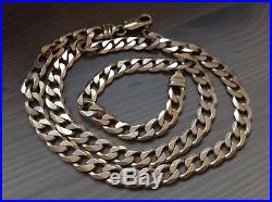 9ct Gold Heavy Flat Lobster Claw Curb Necklace Chain 43.47 Grams 22 Long