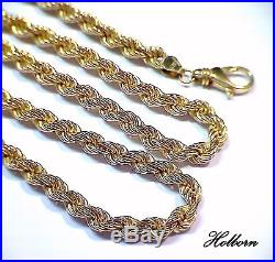 9ct Gold Italian Rope Necklace Chain, 24 inch, Substantial 51.7g. 5mm dia