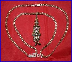 9ct Gold Large Clown Moveable pendant with Gemstone's On 24 Curb Chain