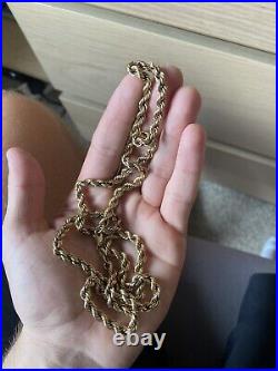 9ct Gold Long Rope Chain 29 Inch, 5mm Width, 14g Hallmarked