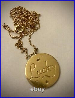 9ct Gold Lucky Engraved Disc Pendant & 9ct Rose Gold 17.5 Inch Chain Necklace