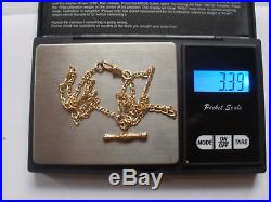 9ct Gold Mariner Link Chain Necklace & T-Bar & Albert Watch Clasp Fob 3.39g 19