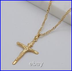 9ct Gold Medium Crucifix Cross Pendant Necklace 18 Chain NEW 375 HALLMARKED