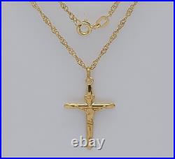 9ct Gold Medium Crucifix Cross Pendant Necklace 18 Chain NEW 375 HALLMARKED