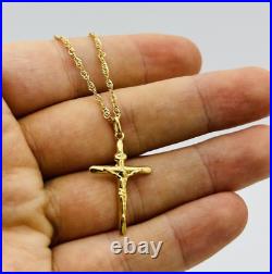 9ct Gold Medium Crucifix Cross Pendant Necklace 18 Chain NEW 375 HALLMARKED