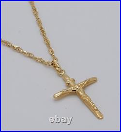 9ct Gold Medium Crucifix Cross Pendant Necklace 18 Chain NEW 375 HALLMARKED