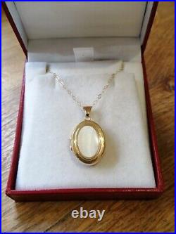 9ct Gold Mother of Pearl Oval Locket and Chain