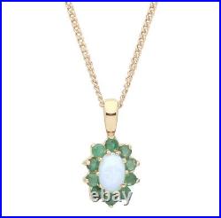 9ct Gold Natural Opal & Emerald Cluster Pendant NECKLACE 18 Chain Solid 9K NEW