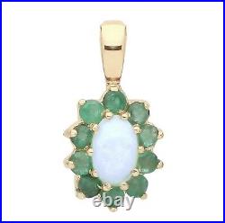 9ct Gold Natural Opal & Emerald Cluster Pendant NECKLACE 18 Chain Solid 9K NEW