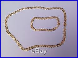 9ct Gold Neck & Matching Bracelet Diamond Cut Curb Chain 27.75 Grams. New