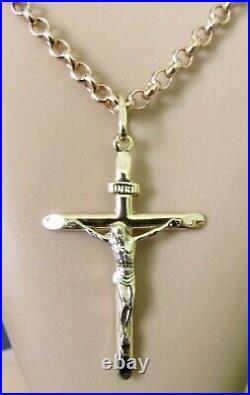 9ct Gold Necklace 9ct Gold Hollow Crucifix Cross Pendant & Gold Belcher Chain