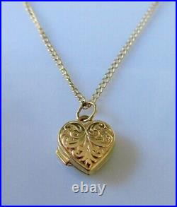 9ct Gold Necklace 9ct Gold Patterned Heart Shape Locket Pendant & Gold Chain