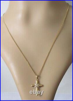 9ct Gold Necklace 9ct Yellow Gold Diamond Cross Pendant & 9ct Gold Curb Chain