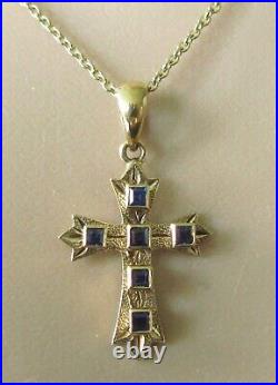9ct Gold Necklace 9ct Yellow Gold Sapphire Cross Pendant & 9ct Gold Chain