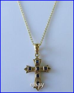 9ct Gold Necklace 9ct Yellow Gold Sapphire Cross Pendant & 9ct Gold Chain