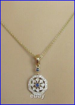 9ct Gold Necklace 9ct Yellow Gold Sapphire Diamond Pendant & 9ct Gold Chain