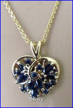 9ct Gold Necklace 9ct Yellow Gold Sapphire Heart Shape Pendant & Gold Chain
