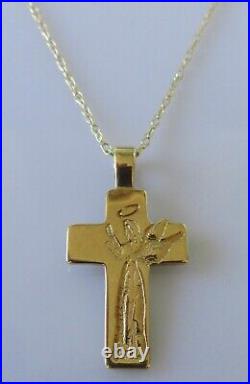 9ct Gold Necklace Engraved Keep Me Safe Guardian Angel Cross Pendant & Chain