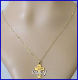 9ct Gold Necklace Engraved Keep Me Safe Guardian Angel Cross Pendant & Chain