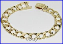 9ct Gold On Silver 9 Inch Men's Chunky Square Curb Bracelet