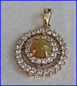 9ct Gold Opal and Colourless Gemstone Pendant & Chain 4.77g Boxed