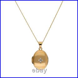 9ct Gold Oval Locket with Diamond Necklace 16 20 Inches