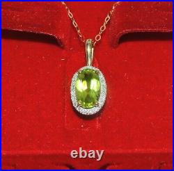 9ct Gold Peridot & Diamond Necklace, 9k 375