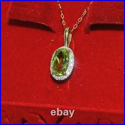 9ct Gold Peridot & Diamond Necklace, 9k 375