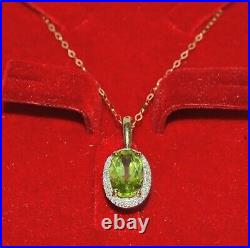 9ct Gold Peridot & Diamond Necklace, 9k 375