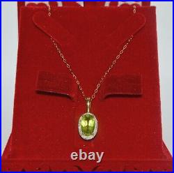 9ct Gold Peridot & Diamond Necklace, 9k 375