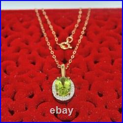 9ct Gold Peridot & Diamond Necklace, 9k 375